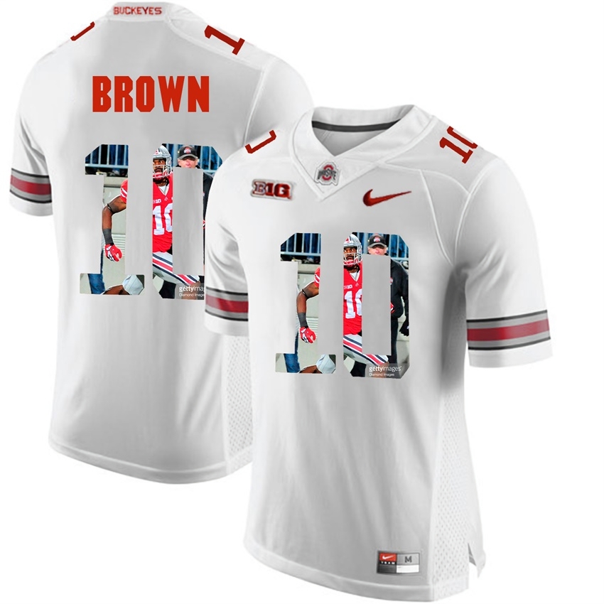 Ohio State Buckeyes Men's NCAA CaCorey Brown #10 White With Portrait Print College Football Jersey VNY0749BI